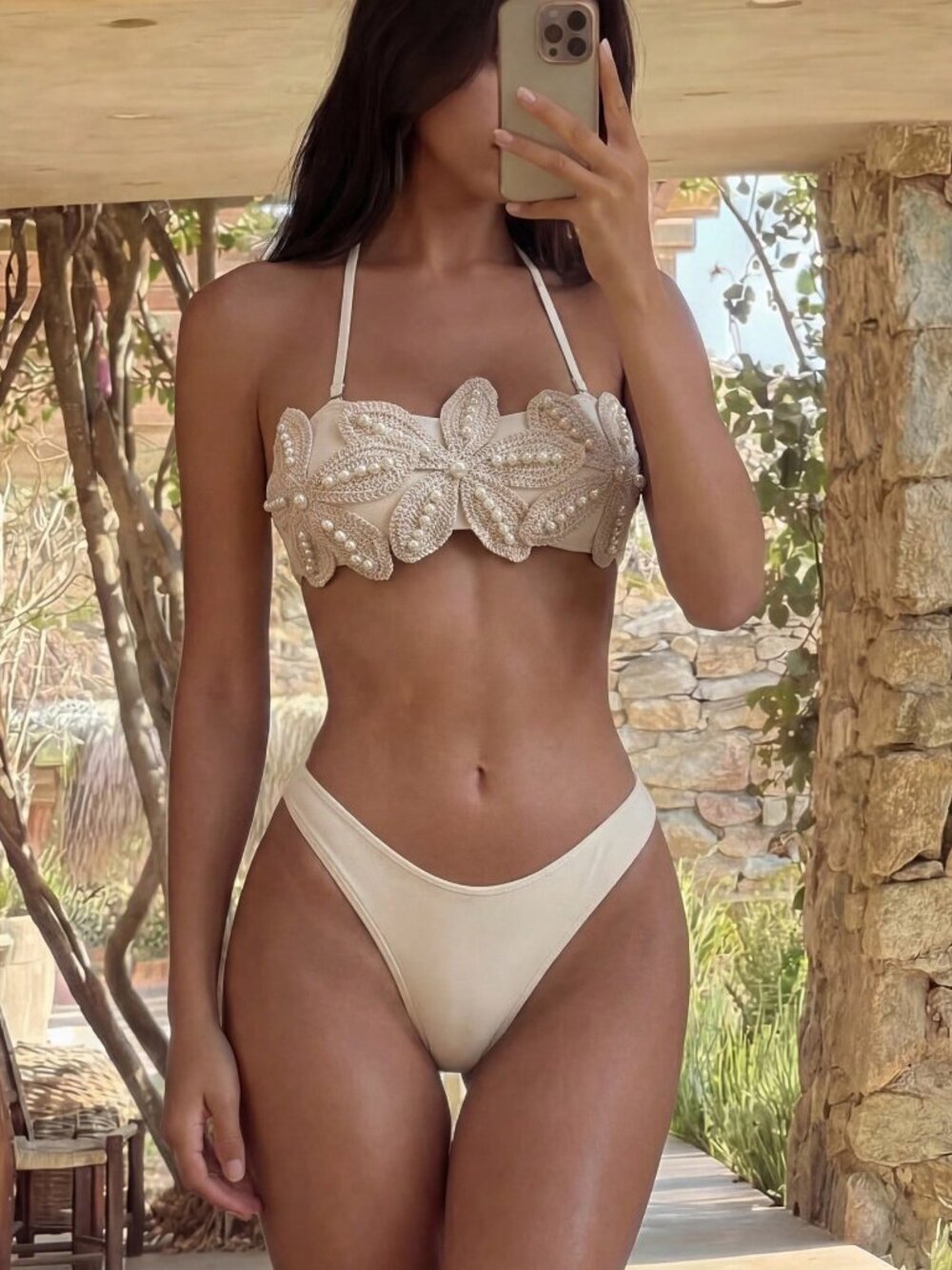 Beige Casual Women's Light Starfish Pearl Bikini